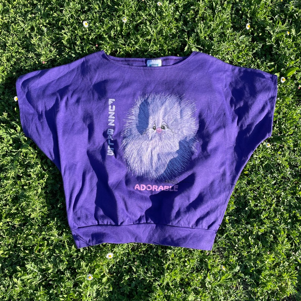 Vintage 80s retro rare Fuzz balls ADORABLE purple graphic tee - Picture 4 of 17